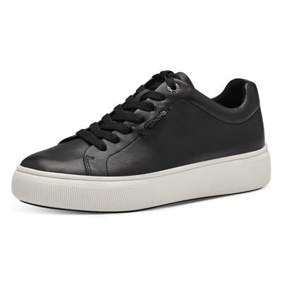 Plateausneaker TAMARIS, Damen, Gr. 36, Synthetik Textil, schwarz, Leder, schimmernd, unifarben, Basic, Schuhe Plateausneaker, Freizeitschuh, Halbschuh, Schnürschuh mit Wechselfußbett