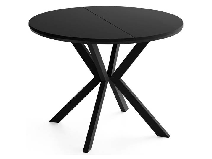 ESSTISCH Valio Neo rund oval ausziehbar verlängerbar mit schwarzen Metallbeinen, Schwarz 90-130/90/76 cm