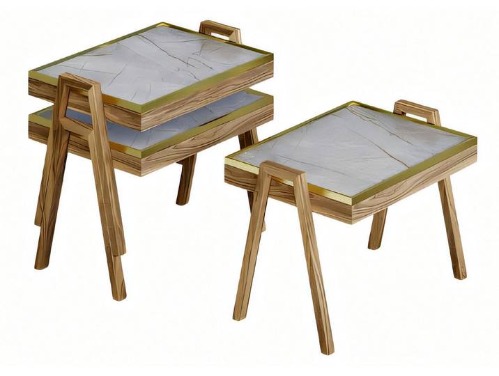 JVmoebel Couchtisch Beiger Kaffeetisch aus Holz mit modernem Design und eleganter Ästhetik (Packung, 3x Couchtisch), Made in Europe