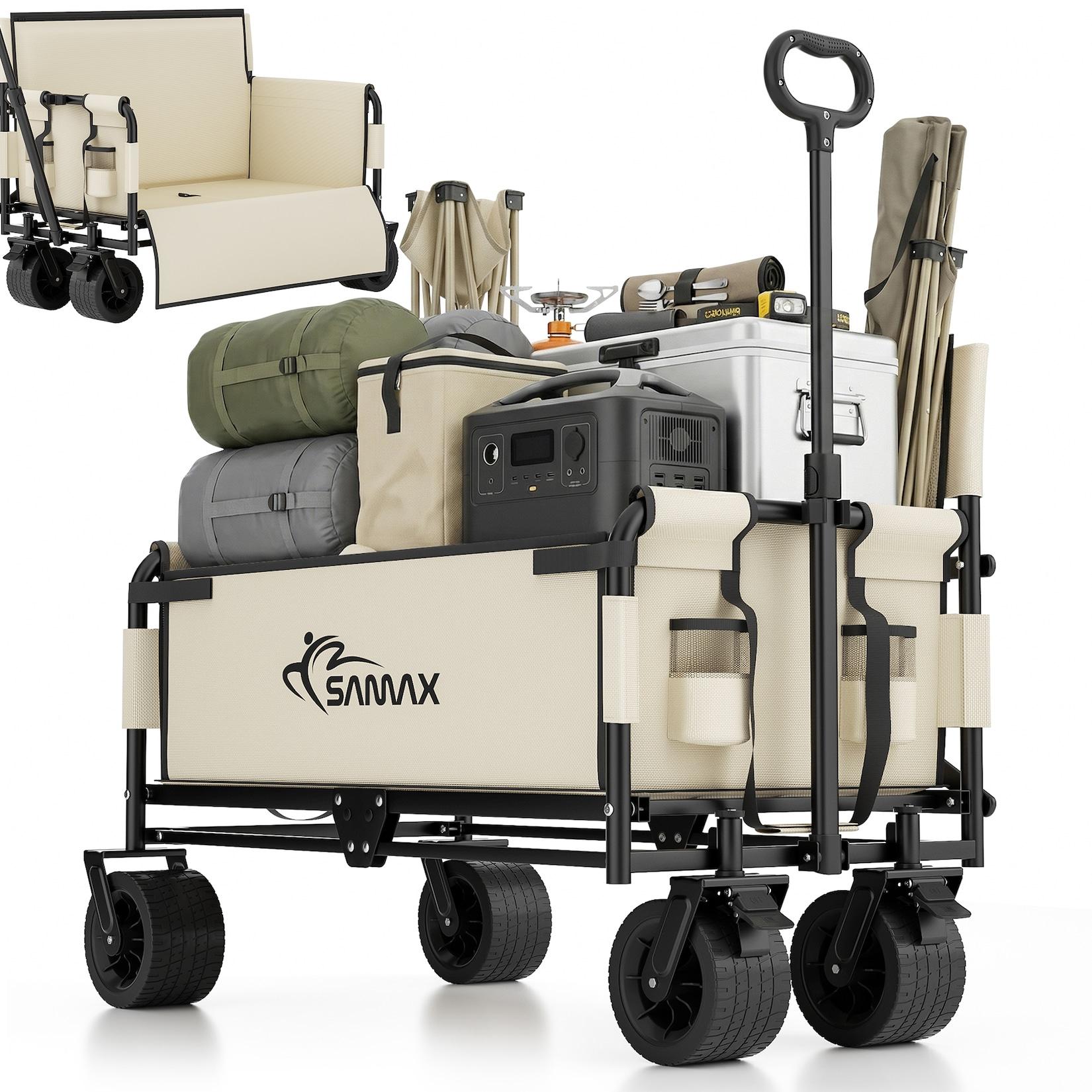 SAMAX Faltbarer Bollerwagen - 2in1 mit Bank - bis 200kg Offroad Festival Edition - Beige