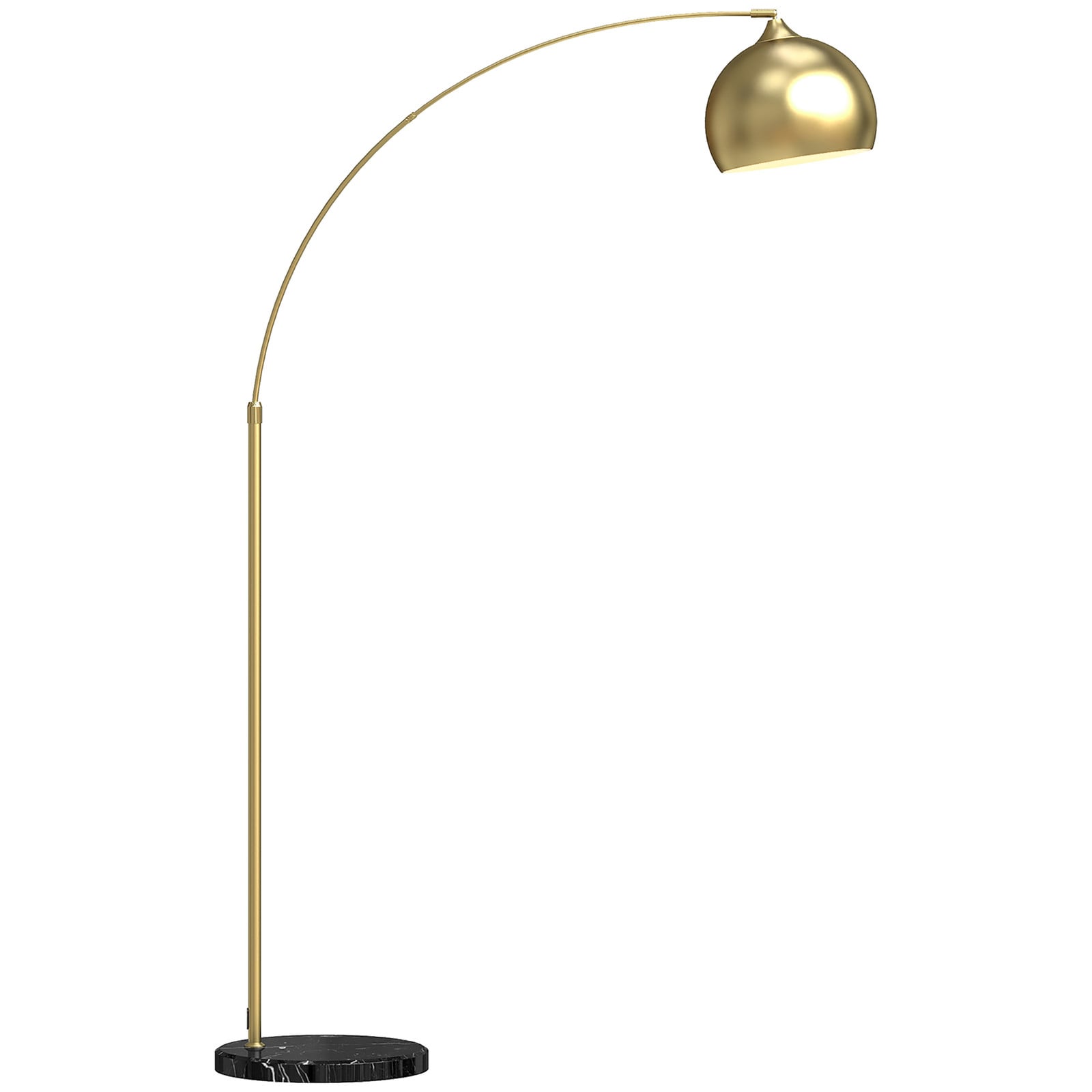 HOMCOM Booglamp met verstelbare hoogte en marmerlook voet, Zilver/Zwart