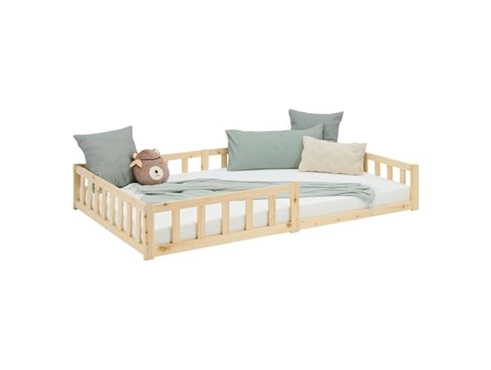 Homestyle4u Bodenbett 120x200 Kiefer Kinderbett mit Rausfallschutz