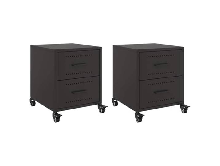 KUTYWEXFM Nachttisch 2er Set Schwarz 36x39x43,5 cm Beistelltisch Rollen Stabiler Nachttisch aus Stahl im 2er Set mit Rollen und Schubladen für Schlafzimmer und Wohnzimmer.