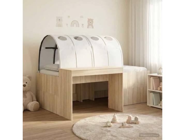RJPLMFV Bett mit 3 Teilen, Eiche handgefertigt und weiß Holzwerkstoff, modernes Design, 2 Zubehörteile, Verwendung im Innenbereich, Montage erforderlich