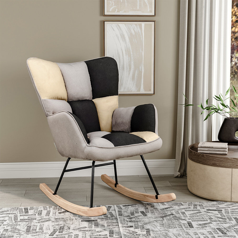 Hykkon Kaniel Rocking Chair Black;Cream 99cm H X 70.5cm W X 84.5cm D