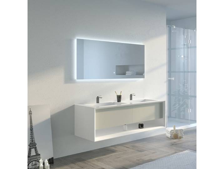 Meuble salle de bain PIAZZA 1400 Beige galet et Blanc