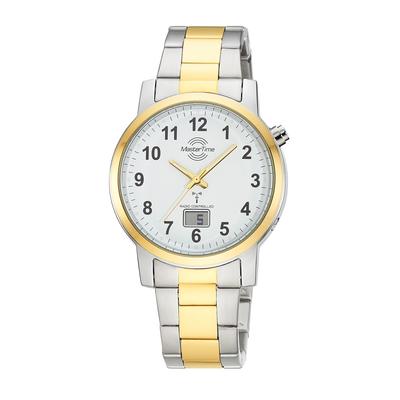 Funkuhr MASTER TIME "Basic", gold (silberfarben, goldfarben), Armbanduhren, Herren, Funkuhr, Quarzuhr, Armbanduhr, Herrenuhr, Edelstahlarmband, analog, digital