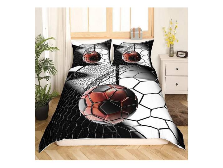 LuxusKollektion Kinderbettwäsche Bettwäscheset Fußball 200x200cm 2x80x80cm Mikrofaser