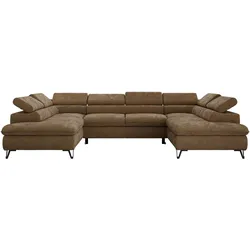 WOHNLANDSCHAFT PABLO U Schenille glatt Braun mit Topper T25