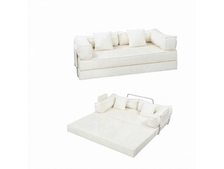 COVREO Canapé convertible 3 places modulable 207 cm en chenille beige accoudoirs amovibles