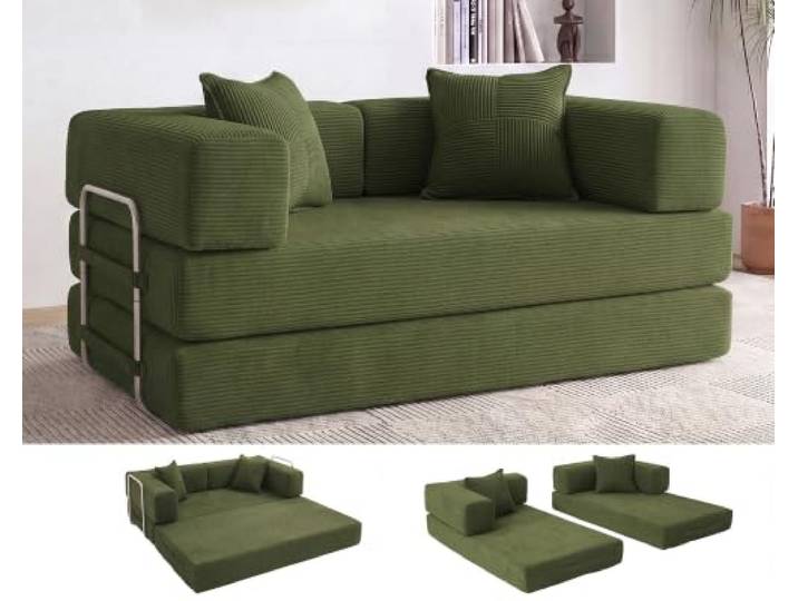 Vipbear Modular Schlafsofa 160cm, 5-in-1 Boneless Couch Sofa, Wohnzimmer-Couch mit Schlaffunktion, 2-Sitzer Schlafsofa, Keine Montage, Grün