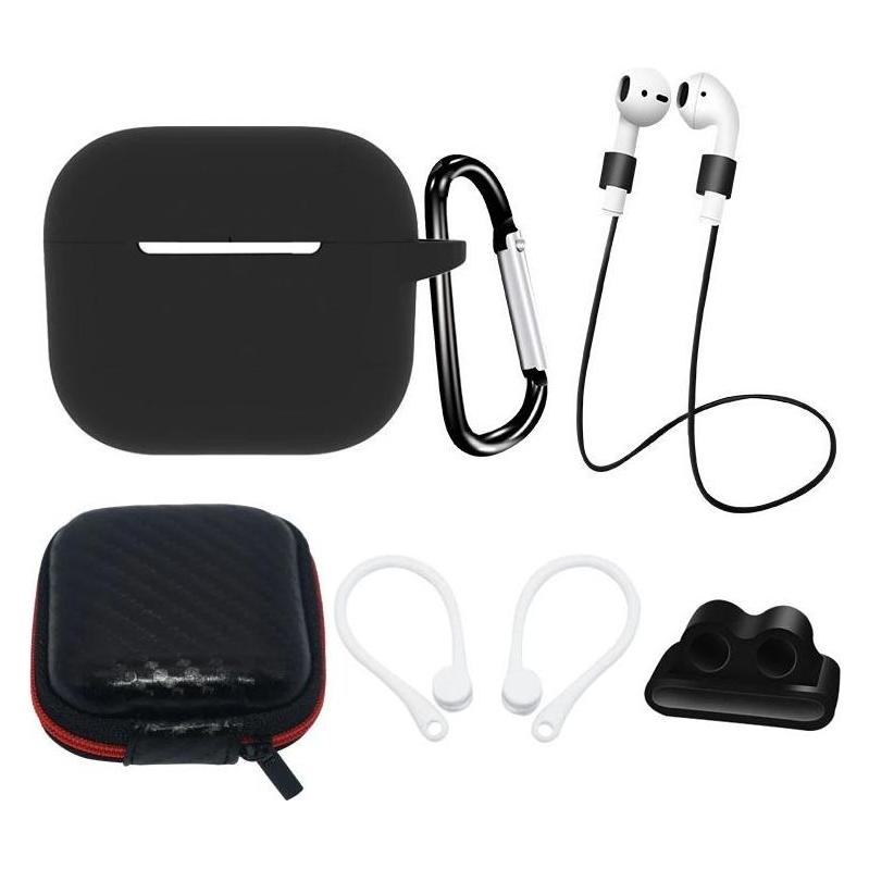 Hurtel AirPods 3 Silikonhüllen-Set + Hülle/Ohrbügel/Umhängeband/Uhrenarmbandhalter/Karabinerverschluss - Sc (Kopfhörer Hülle) (1404978613)