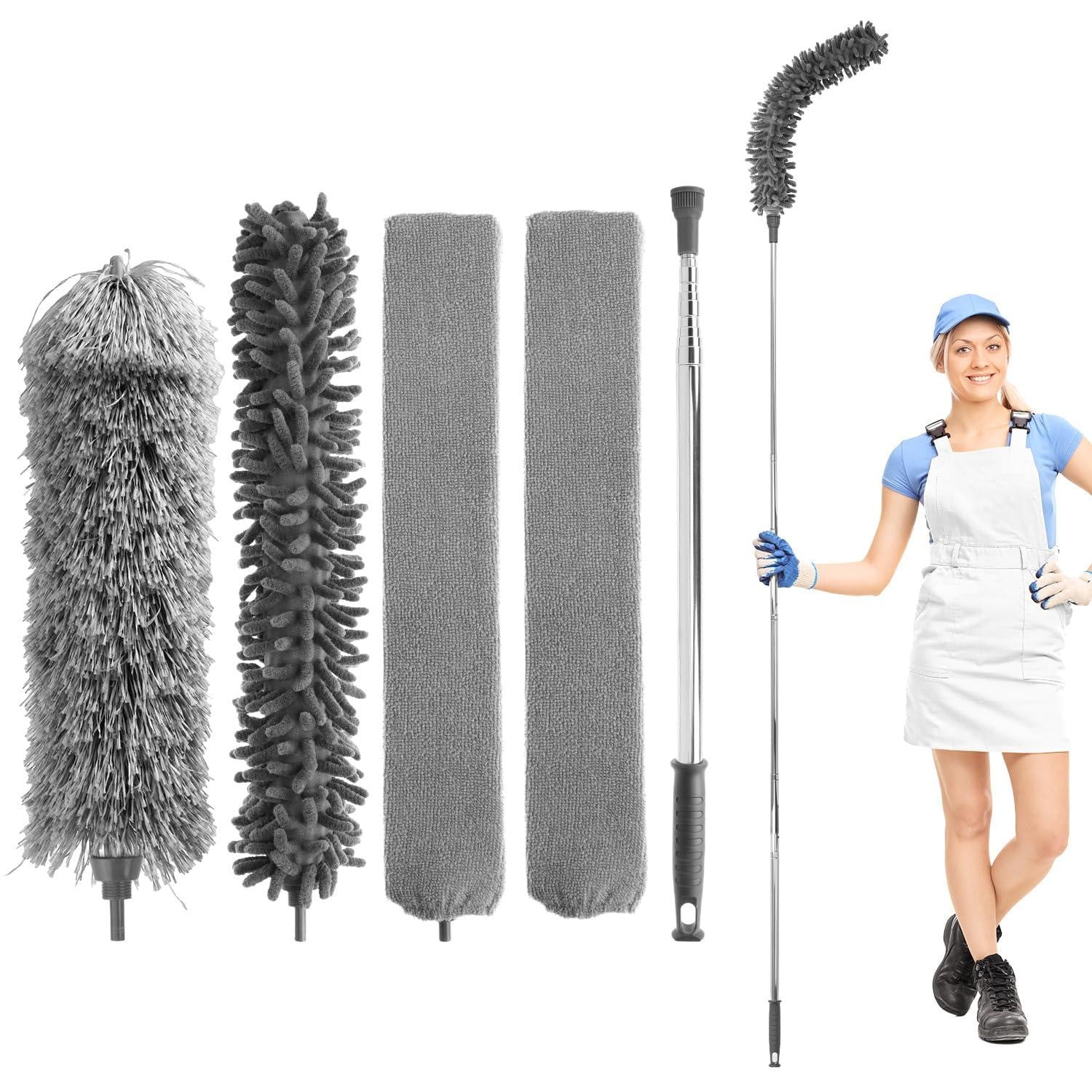 Dripio Telescopische stofwisser-set met 3 microvezel borstelkoppen, 280 cm, flexibel