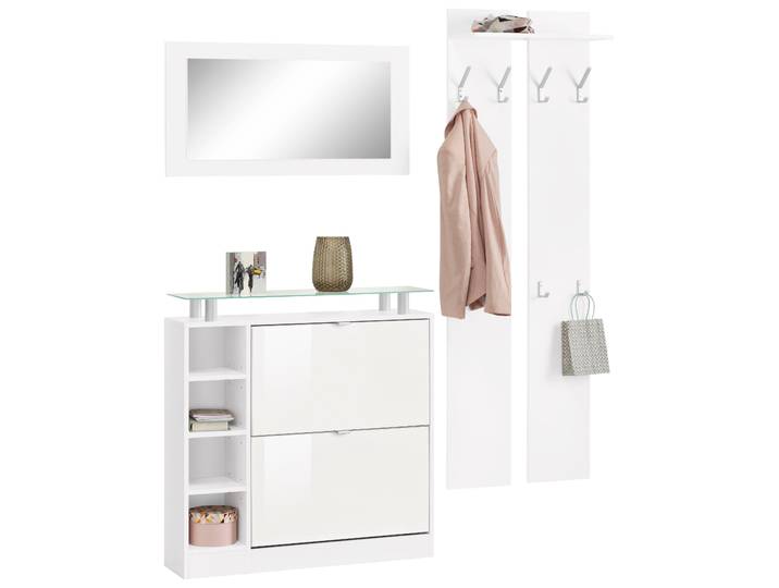 Garderoben-Set BORCHARDT MÖBEL Dolly , weiss (weiß matt, weiß hochglanz), Kastenmöbel-Sets, Garderoben-Set, mit Glasablage
