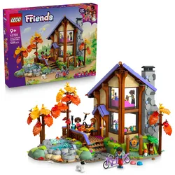 LEGO Friends 42705 Gemütliche Hütte im Herbstwald, Bauspielzeug, 4 Spielfiguren, ein Hund und ein Eichhörnchen