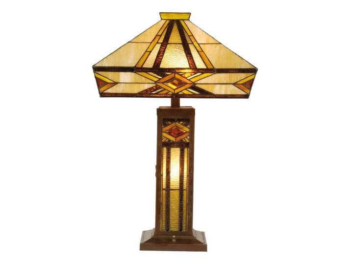 Clayre&Eef Tiffany Tischlampe GLENYS, creme / amber, für Wohn- / Esszimmer, Glas, Tiffany, Tischlampe