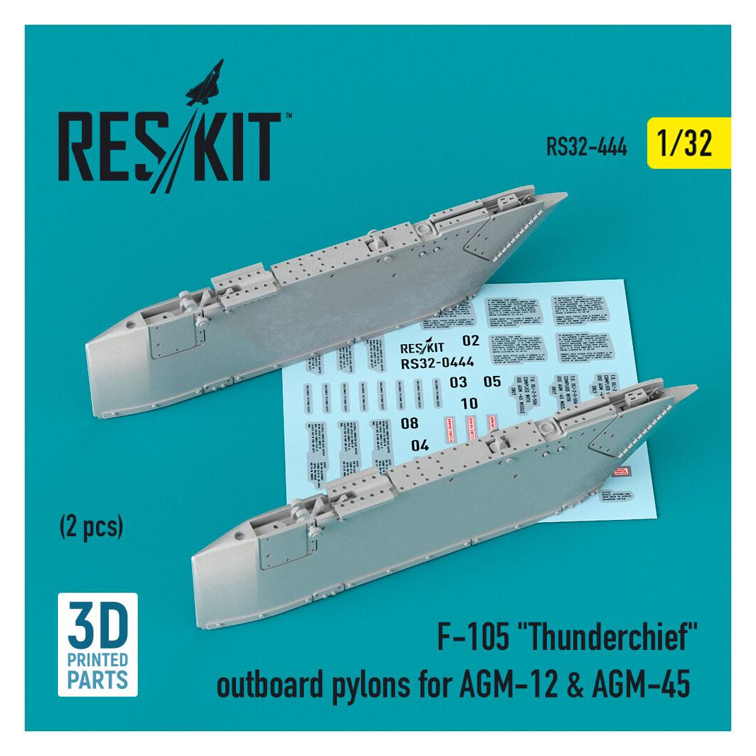ResKit F-105 Thunderchief outboard AGM-12 & AGM-45 pylons (2 pcs) (3D Printed) (RS32-0444)