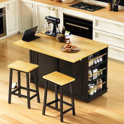 48inch Large Kitchen Island Power Outlet with 2 Bar Stools and 2 Drawers