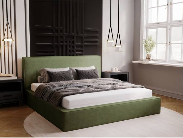 GRAINGOLD Polsterbett 200x200 Monaco - Doppelbett mit Bettkasten, Samtstoff & Lattenrost - Schöne Schlafzimmerbett - Grün (Komodo 7376)