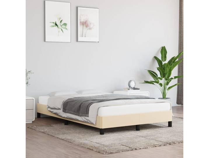furnicato Bettgestell Bett 193x123x25 cm Creme Stoff und Massivholz Gestell (1-tlg)