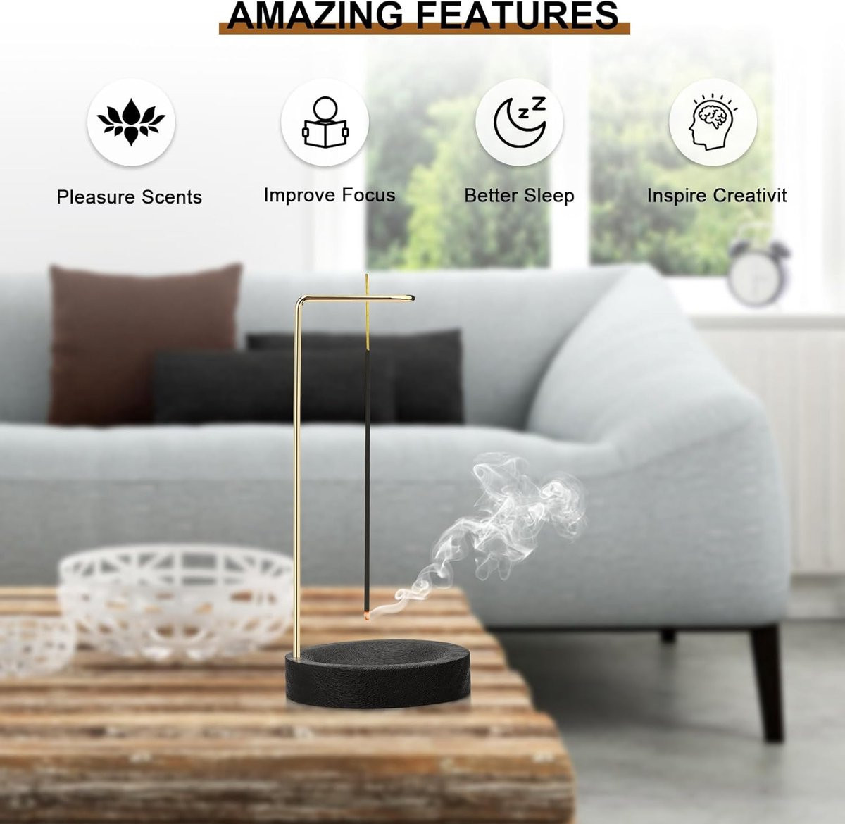 Famanu Grote houten wierookhouder met asopvangschaal handgemaakt design