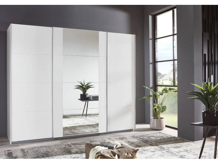 Schwebetürenschrank WIMEX Bern Schiebetürenschrank , weiss (weiß, alu), B:360cm H:236cm T:64cm, Holzwerkstoff, Schränke, Schwebetürenschrank, Schrank mit zusätzlicher Innenausstattung, Garderobe