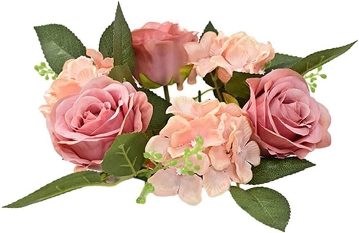 Kunstmatige rozenkrans bloemenkrans kandelaar lotusroze - 20 cm
