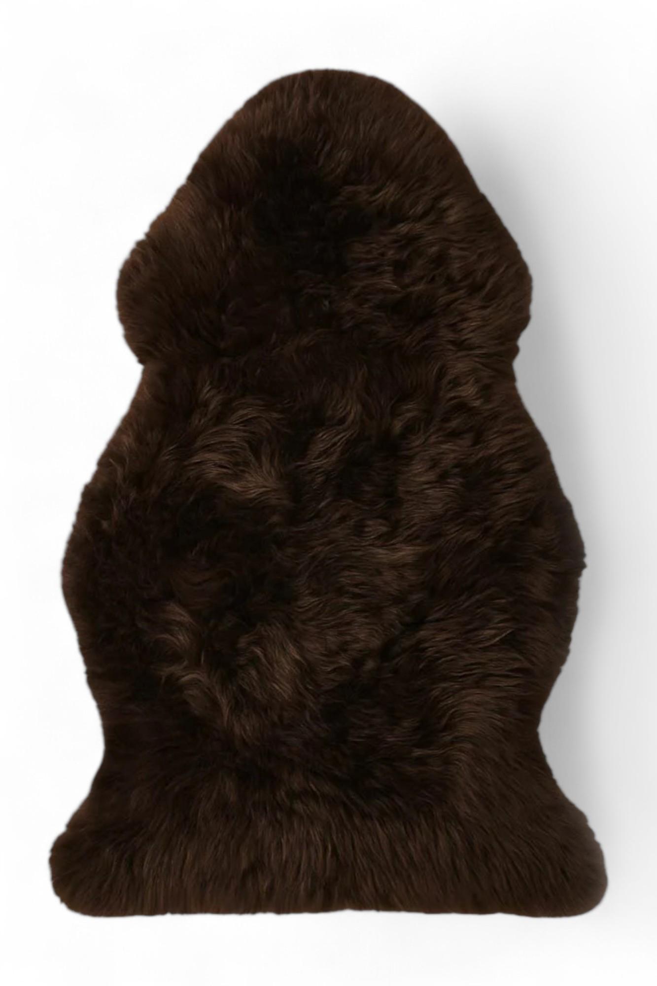 Echter schokoladenbrauner Schaffell-Teppich, natürlich, seidig, weich und flauschig, echte Wolle