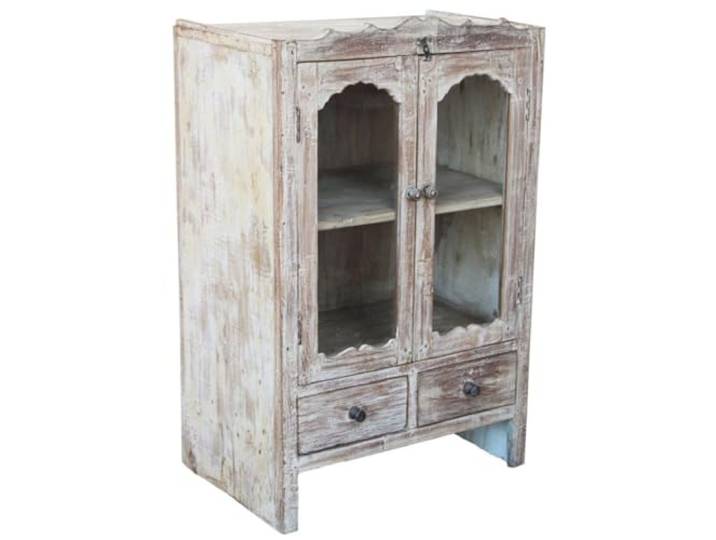 Beistellschrank mit Glastür, Kommode, Nachttischschrank, Modell 8 Kompakte Größe, ideal für Antik- und Kolonialstil, massives Design, vielseitig einsetzbar, schöner Hingucker.