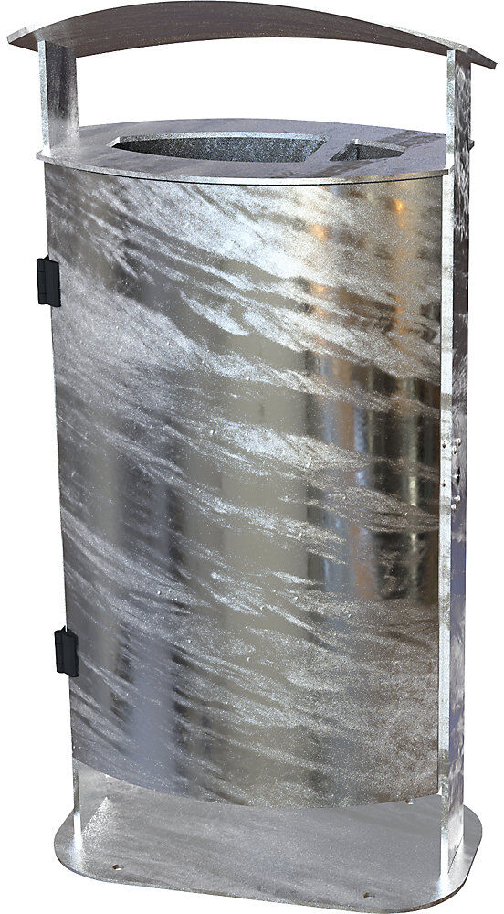 kaiserkraft Außen-Abfallbehälter, feuerverzinkt, Volumen 70 l, mit Ascher, HxBxT 1000 x 475 x 340 mm