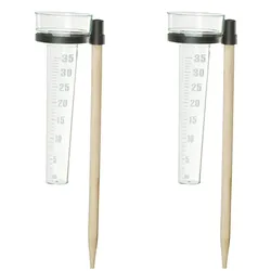 Relaxdays Regenmesser 2er Set, mit Stab, Niederschlagsmesser Garten, Skala 35mm/m2, Kunststoff & Holz, natur/transparent