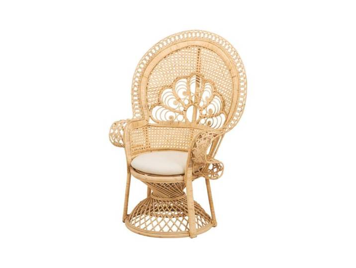 Fauteuil en rotin naturel et coussin blanc - Eloa - Maison Pavane