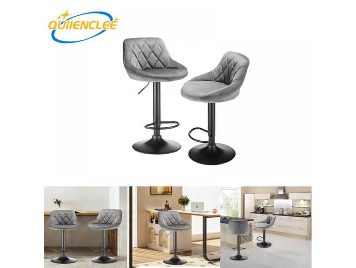 QUIIENCLEE-Ensemble de 2 chaises-Chaise velours-Tabouret de bar-Gris clair