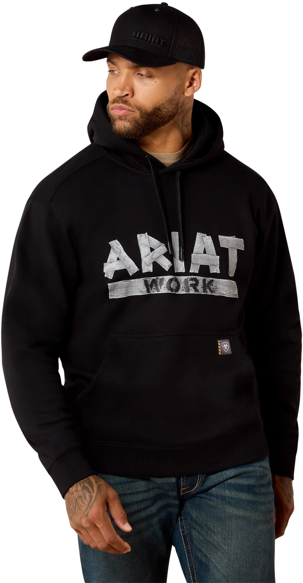 Men's Rebar Lightweight Duct Logo Hoodie in Black, Size: Large by Ariat