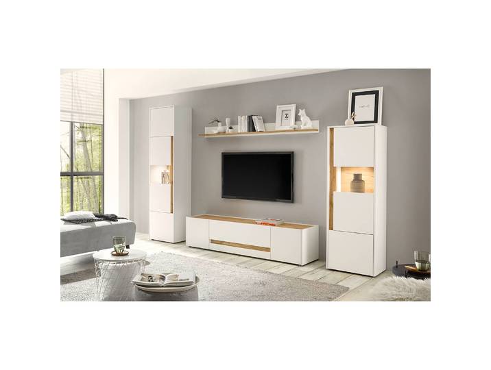 Meuble TV I Panneau aggloméré enduit Blanc/Blanc 170cm