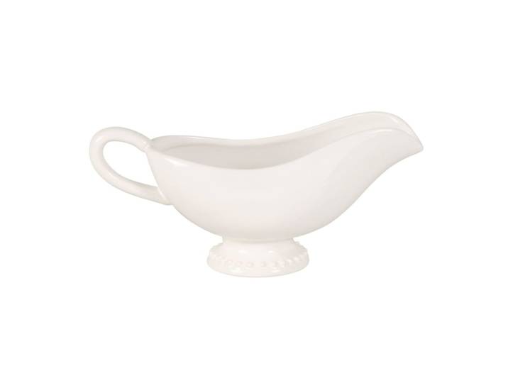 Sauciere mit Perlenrand aus Fayence, weiß