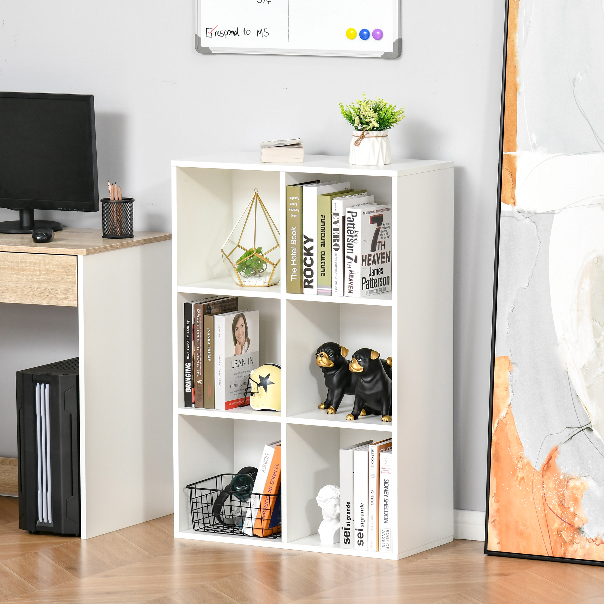 Homcom Mobile Libreria Moderno a 6 Cubi in Legno, 65.5x30x97.5 cm, Bianco   Aosom Italy