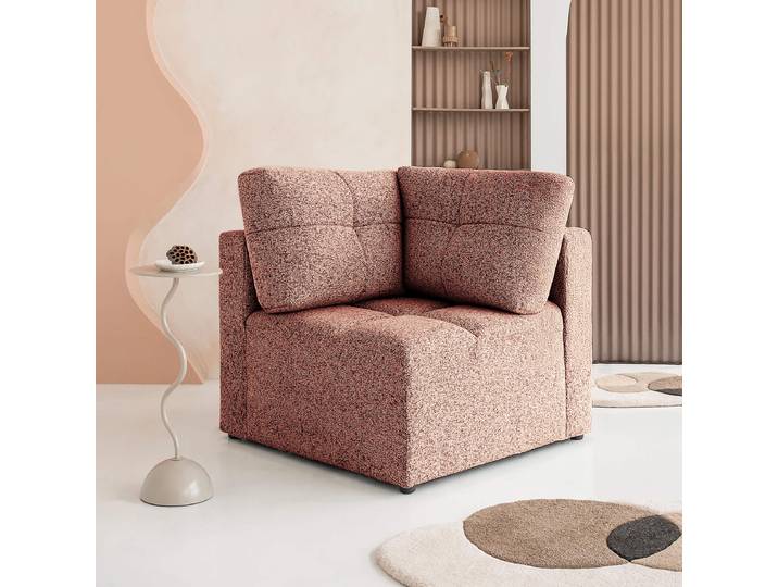 Élément d’angle Rouge/Beige/Rouge Tissu structuré Purna 91 x 94 x 91cm