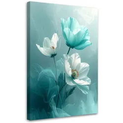 BILD auf Leinwand, Türkisfarbene zarte botanische Blumen