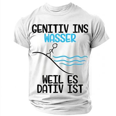 Herren Lustiges Deutsches Grammatik Wortspiel Grafik T-Shirt - Genitiv ins Wasser weil es Dativ ist Kurzarm Tee