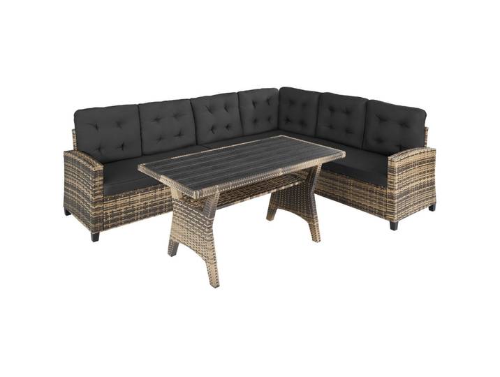 tectake Rattanlounge Catania, Tisch mit Schraubfüßen, natur, Naturfarben, Kunststoff, Organisch, Gartenmöbel, Gartengarnituren, Gartenmöbel-Sets