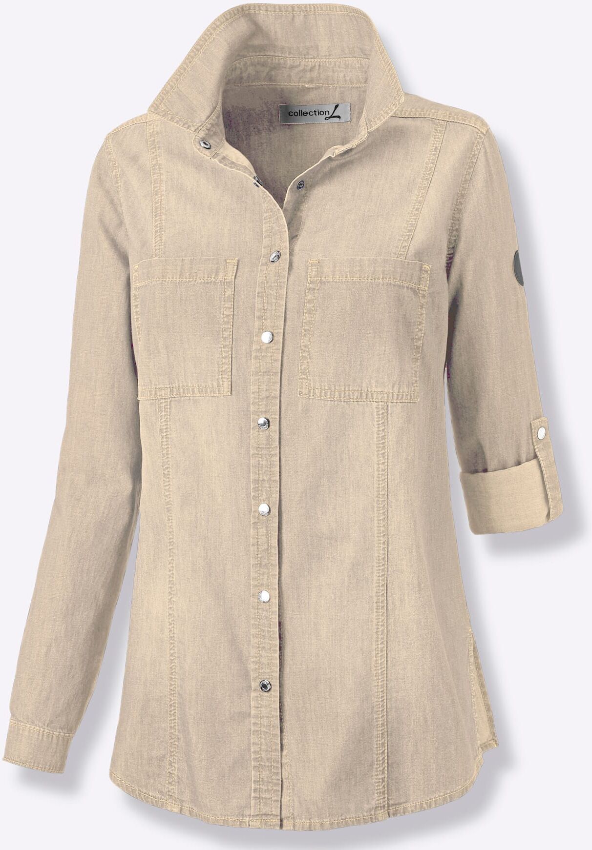 Jeansbluse CASUAL LOOKS, Damen, Gr. 44, sand, 100% Baumwolle, unifarben, Blusen Jeansbluse