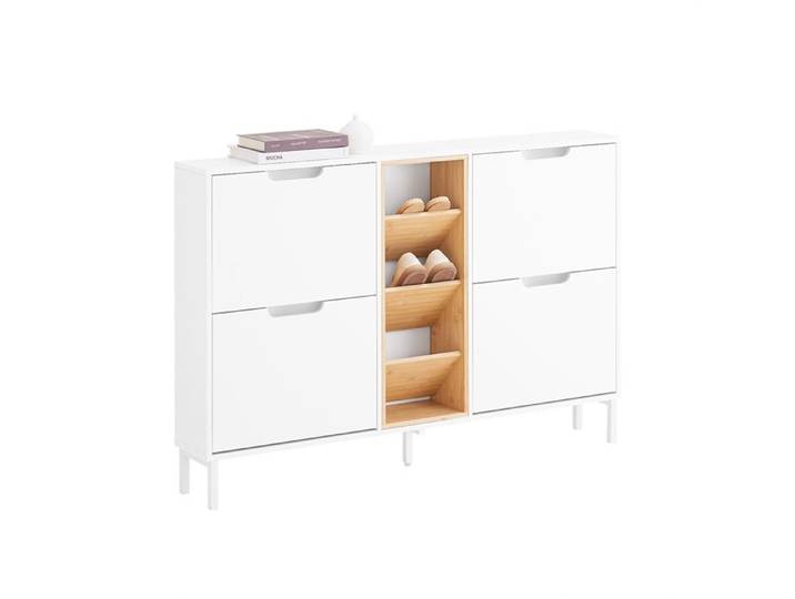 Meuble à Chaussure - SoBuy - FSR183-WN - 4 Abattants et 3 Compartiments Ouverts Coffre Rangement pour Entrée L126xP19xH85cm