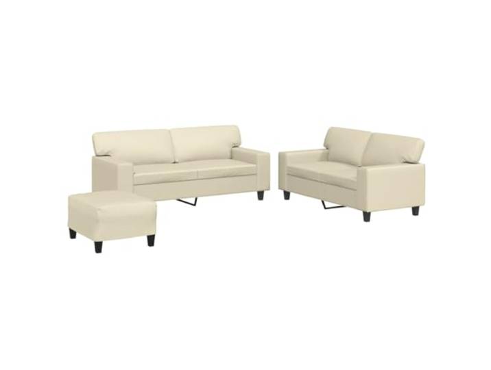 Makastle 3er Set Sofa Couchgarnitur Creme Kunstleder