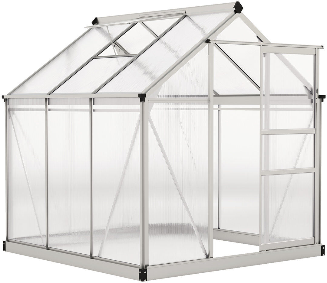 Outsunny Polycarbonate Greenhouse Walk in Slide Door Silver Tone 6.6' H x 6.2' W x 6.3' D