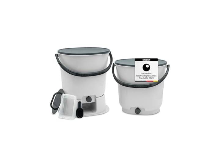 EM-Chiemgau Komposteimer Küche Geruchsdicht [2 Stück] je 15,3 L Volumen Küchenabfalleimer Bokashi Eimer Komposter für Küchenabfall, Mülltrennung & Kompostieren Biomülleimer (grau)