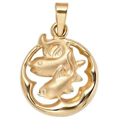 Sternzeichenanhänger JOBO "Anhänger Sternzeichen", gold (gelbgold 375), Schmuckanhänger, Damen, Fische, Gelbgold 375, 375 Gold rund 14 mm