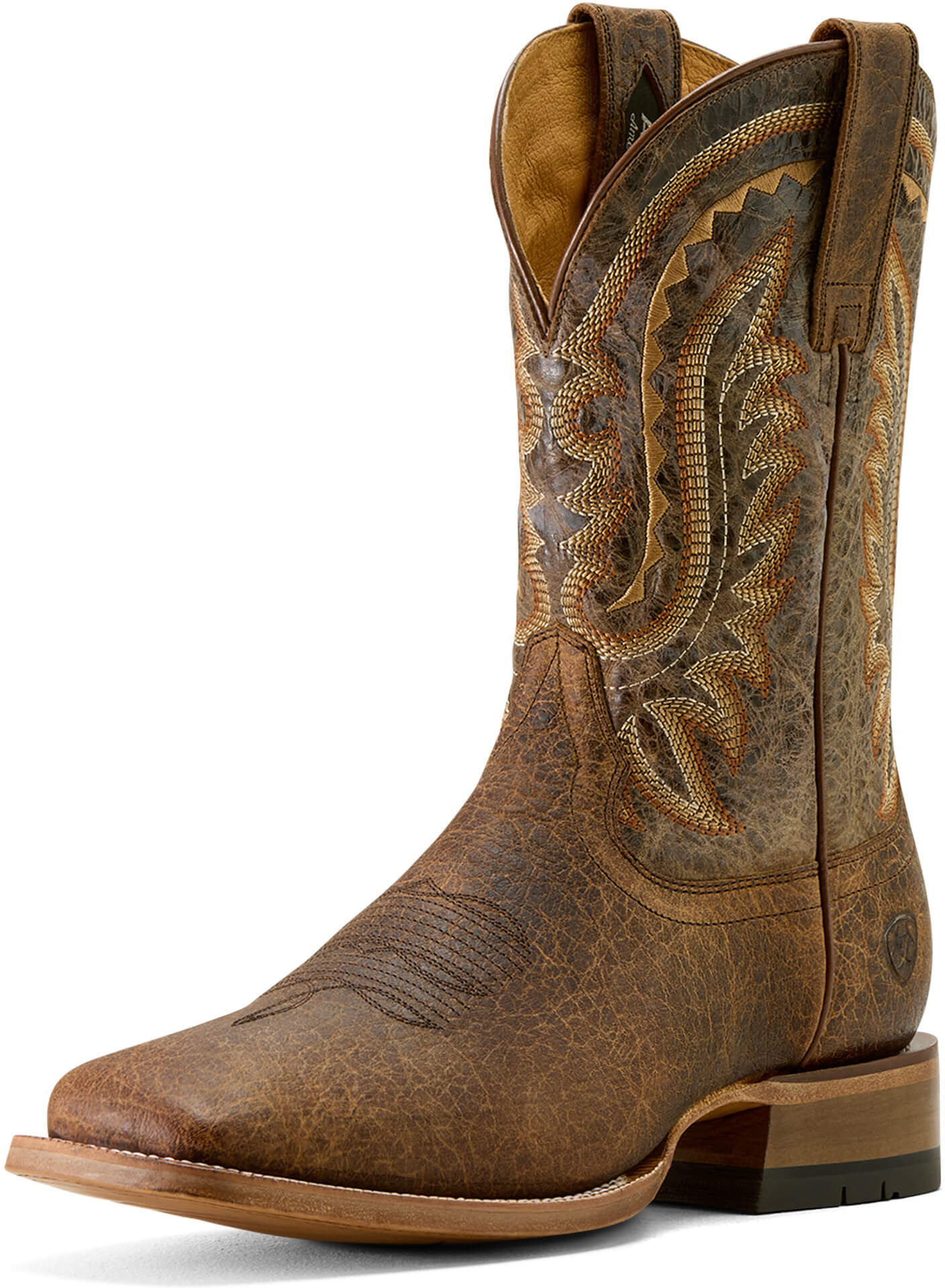 Men's Rock Ridge Wide Square Toe Cowboy Boots in Saddle Brown Bison Nutshell Tan Leather, Size: 9.5 EE by Ariat