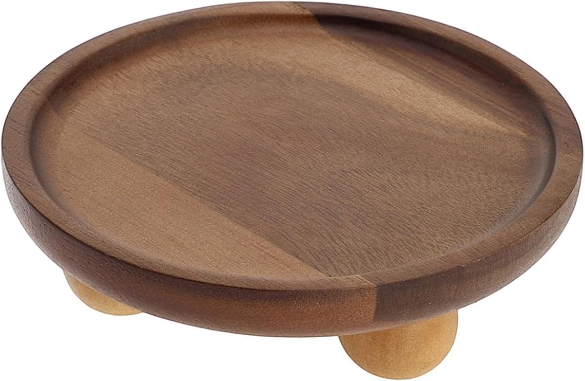 Ronde Houten Dienblad met Voetjes - Decoratieve Schaal - Bruin - Diameter: 13 cm
