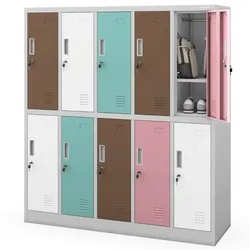 Jan Nowak Umkleideschrank Spind BARTUS 10 Abteile, Etikettenhalter | Umkleidespind Schließfachschrank Garderobenspind, 150x136x45cm Pastellfarben